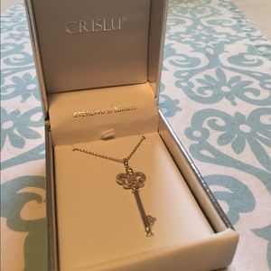 Crislu sterling platinum key necklace