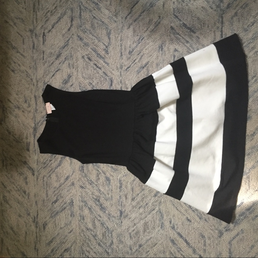 Black and white striped zip up dress
