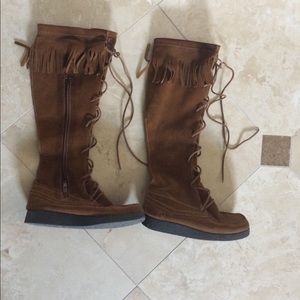 Report Dingo Tall Real Suede Fringe Brown Boots