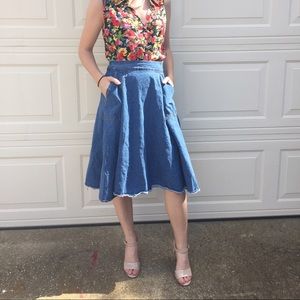 Denim Midi Skirt With Pockets