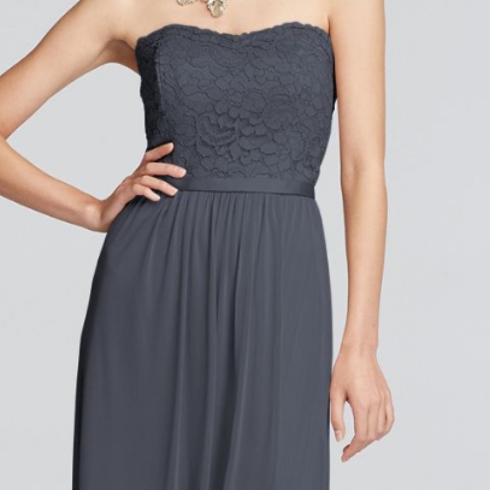 grey/pewter davids bridal bridesmaids dress