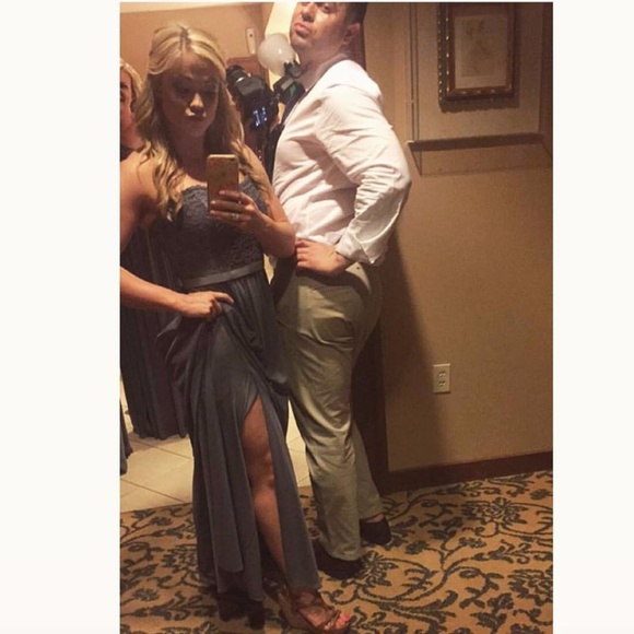 grey/pewter davids bridal bridesmaids dress - Picture 3 of 3