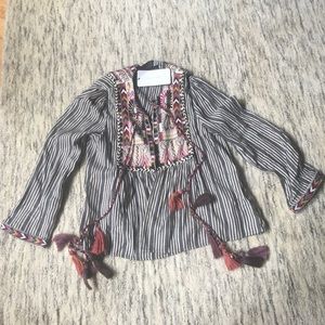 Embroidered soft short jacket with fringe tassels