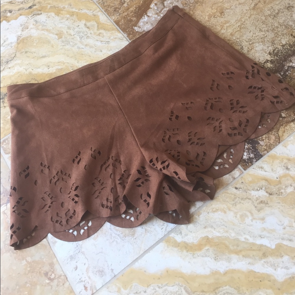 May & July faux suede scalloped fully lined shorts