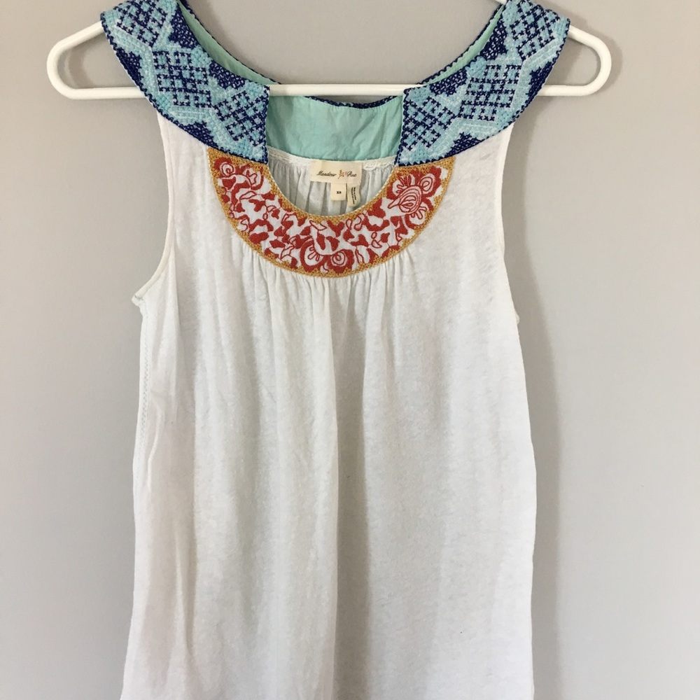 Anthropologie - Meadow Rue Embroidered Linen Top