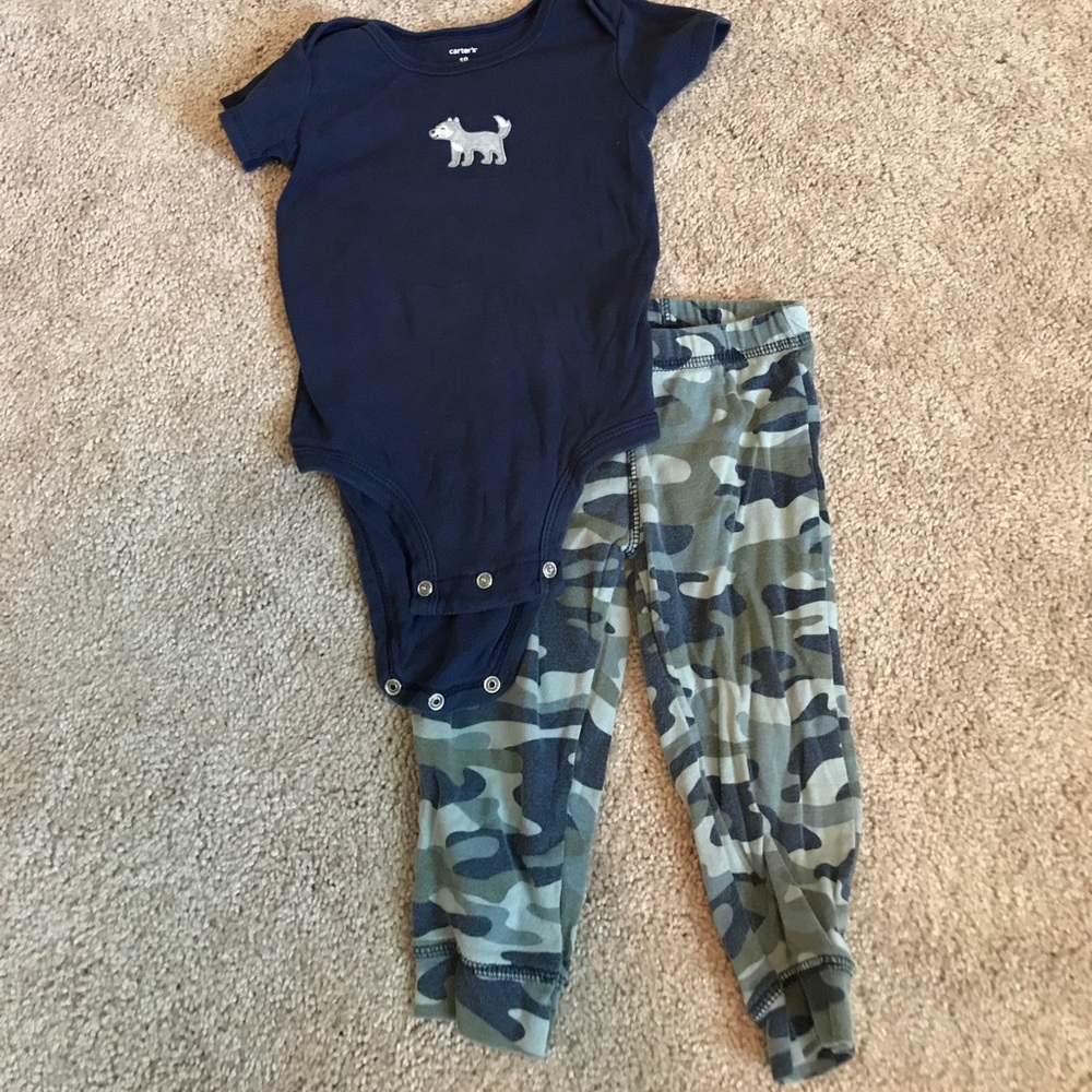 Carters Onesie Outfit, Navy and camo, 18 months