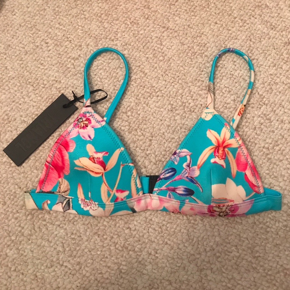 NWT Blue Floral Triangl Bikini Top