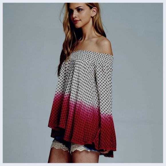 Off-Shoulder Red And Ivory Ombre Top - Picture 3 of 5