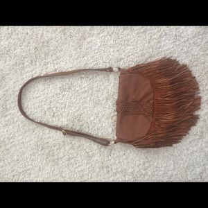Cognac Leather Fringe Cross-body Satchel