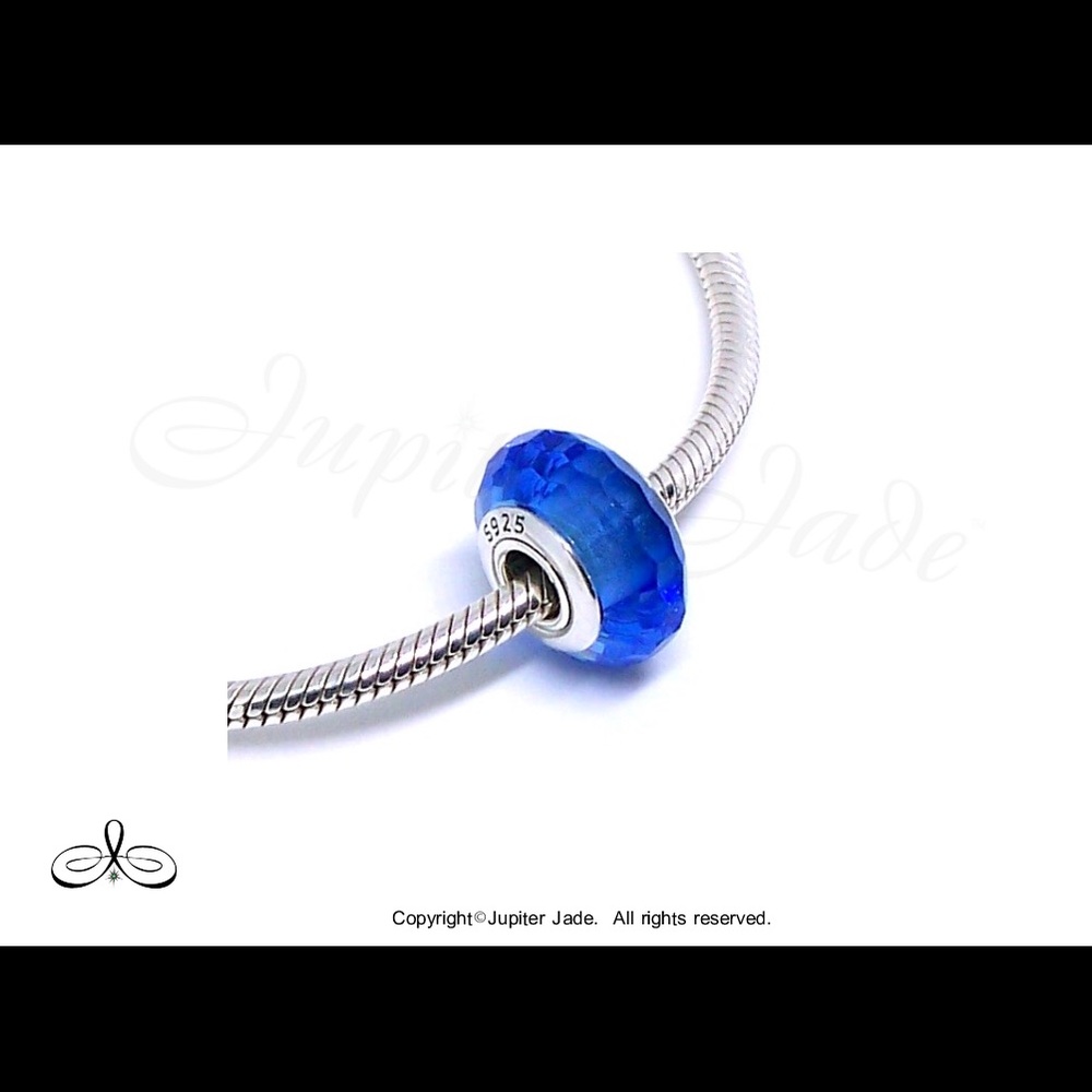 925 Sterling Silver Sapphire Blue Faceted Glass Bracelet Charm - Pandora Style