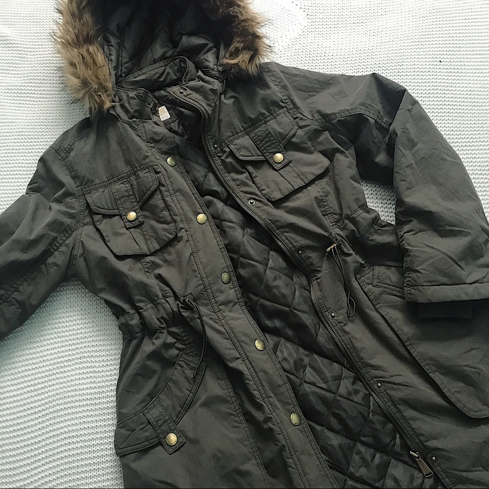 $500 Michael Kors Olive Green Faux Fur Anorak Coat