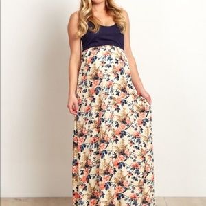 Pink blush navy floral maxi dress