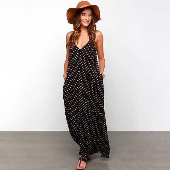 fairlygirly Dresses & Skirts - Black and White Dots Deep V Cami Maxi Dress