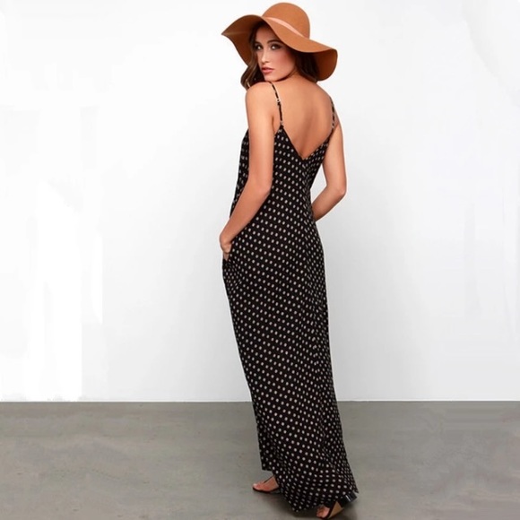 Black and White Dots Deep V Cami Maxi Dress - Picture 2 of 5