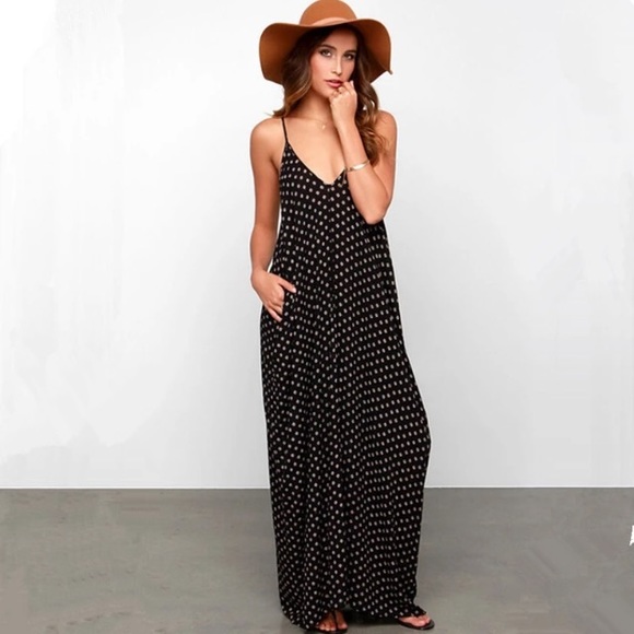Black and White Dots Deep V Cami Maxi Dress - Picture 3 of 5