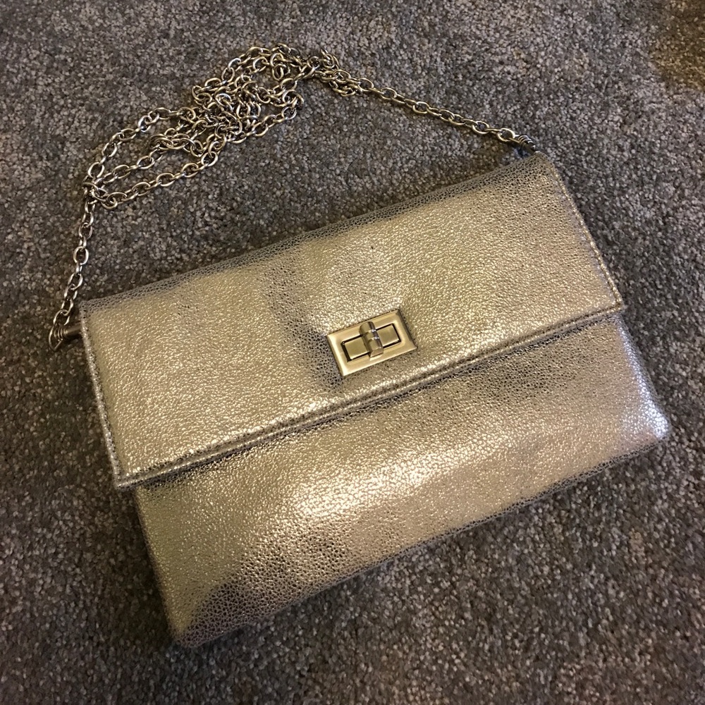 Silver crossbody clutch