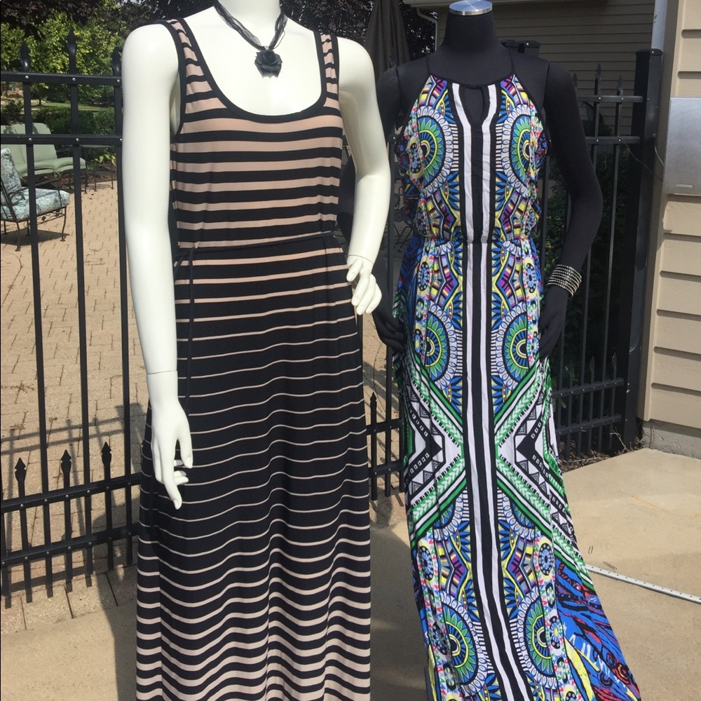 Elegant stretchy striped sleeveless maxi dress 10 - Picture 2 of 7