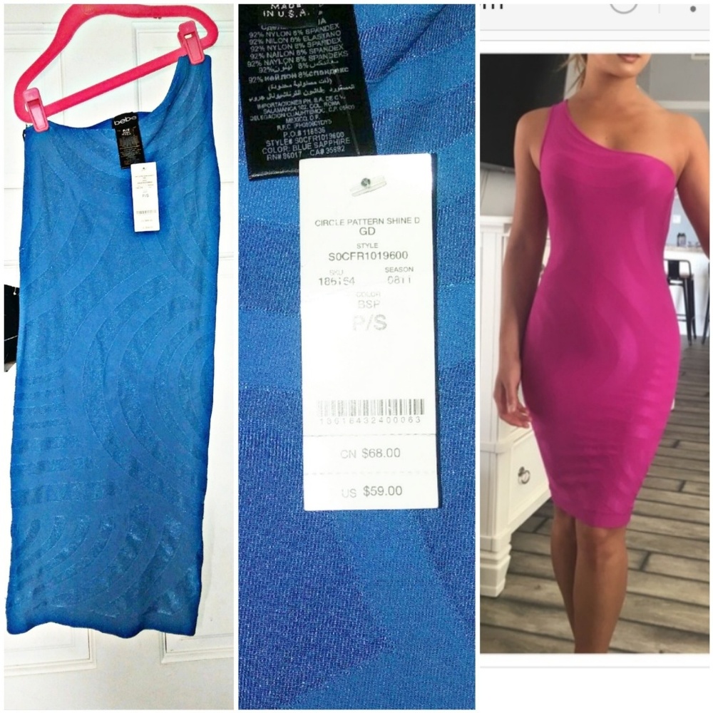 Bebe one shoulder bodycon dress