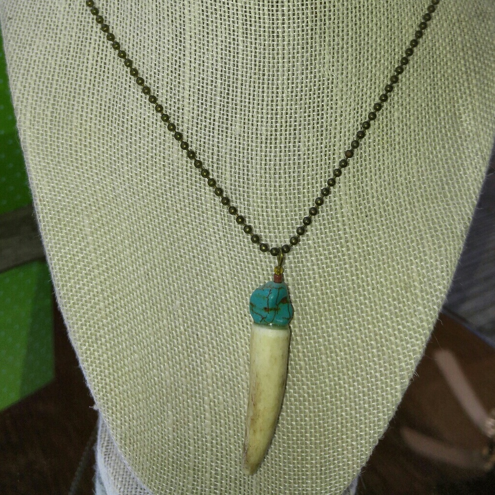 Deer Antler with Turquoise bead Necklace