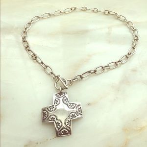 Sterling Silver Cross Necklace with Toggle Clasp