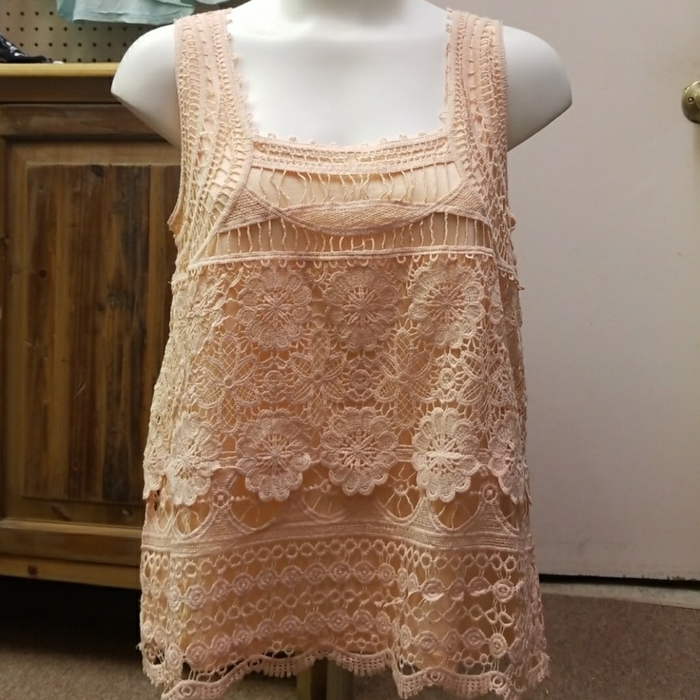 Peach embroidered tank top
