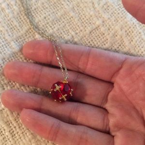 Red Gold Crystal Beaded pendant necklace