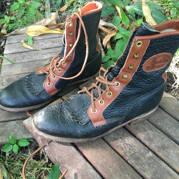 VTG Justin lace up roper boots. Men's - Picture 5 of 6