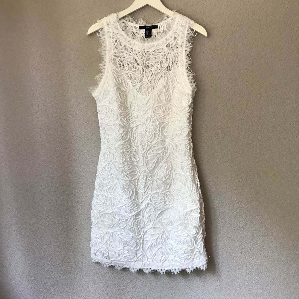F21 Bachelorette White Lace Body Conscious Dress