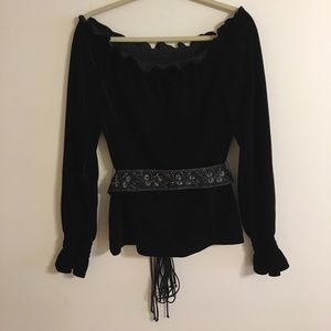 Black velvet long sleeve with embellished belt