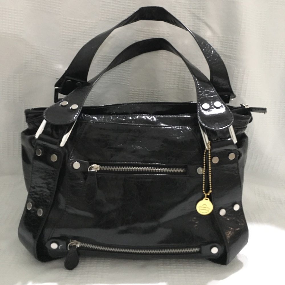 Black patent vegan leather Big Buddha handbag!