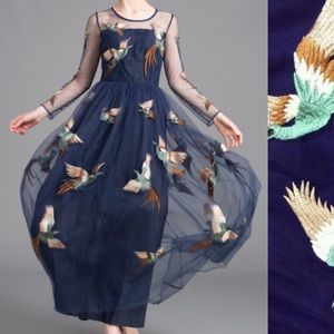 Sheer Crane Maxi Dress