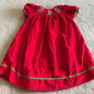Red Christmas tree smocked dress