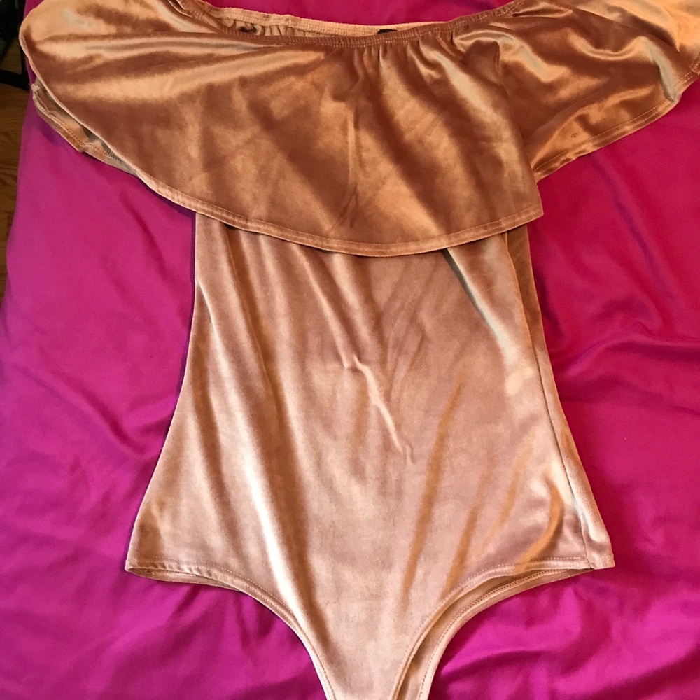 Rose Gold velvet off shoulder body suit