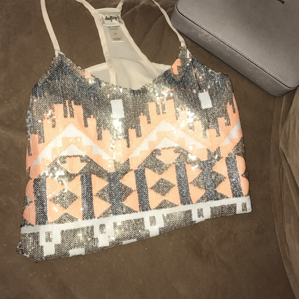 Orange and gold sequined buckle tank top!