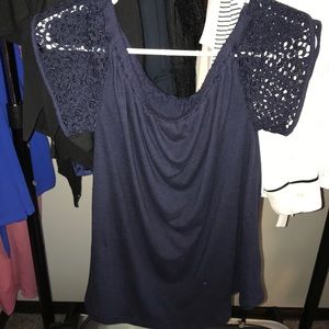 Blue off the shoulder shirt