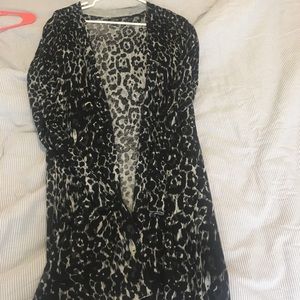 Long Open Front Leopard Cardigan