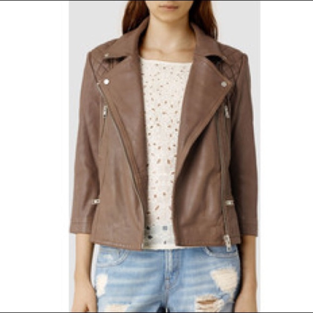 All Saints Cropped Cargo Biker Leather Jacket