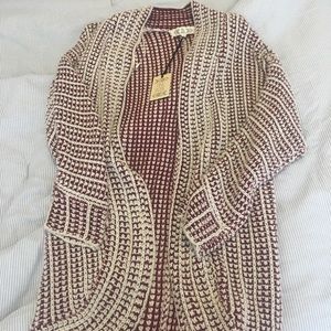 Red and White Crochet-Style Cardigan