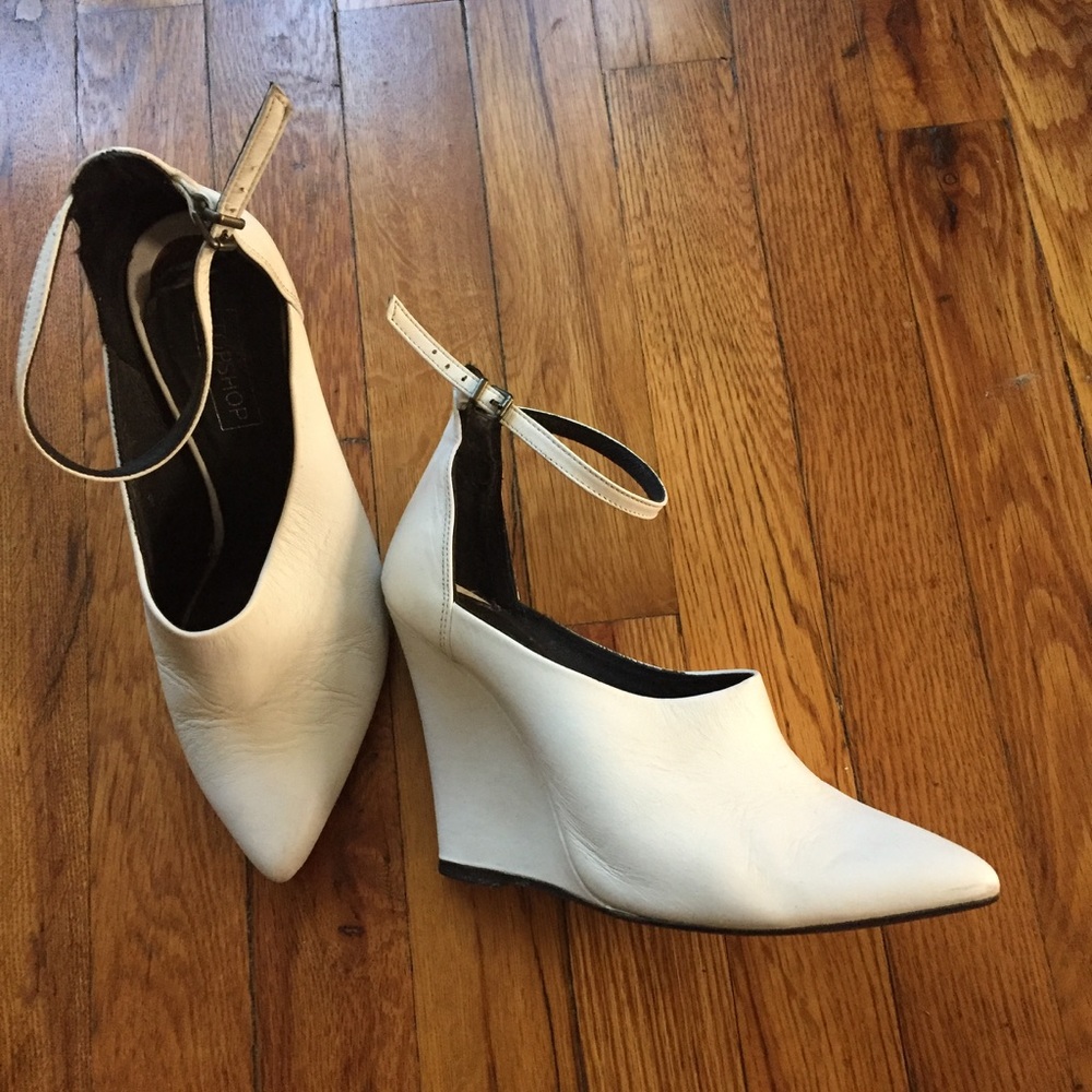 Topshop White Ankle Strap Wedges