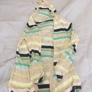 Multicolored Open Front Cardigan with Hood