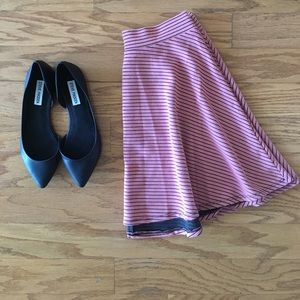 Pink and Black Striped Skater Skirt
