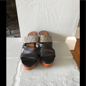 Lucky Brand Black and Tan wedge sandals