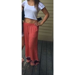 Boho Orange Print Knit Pants