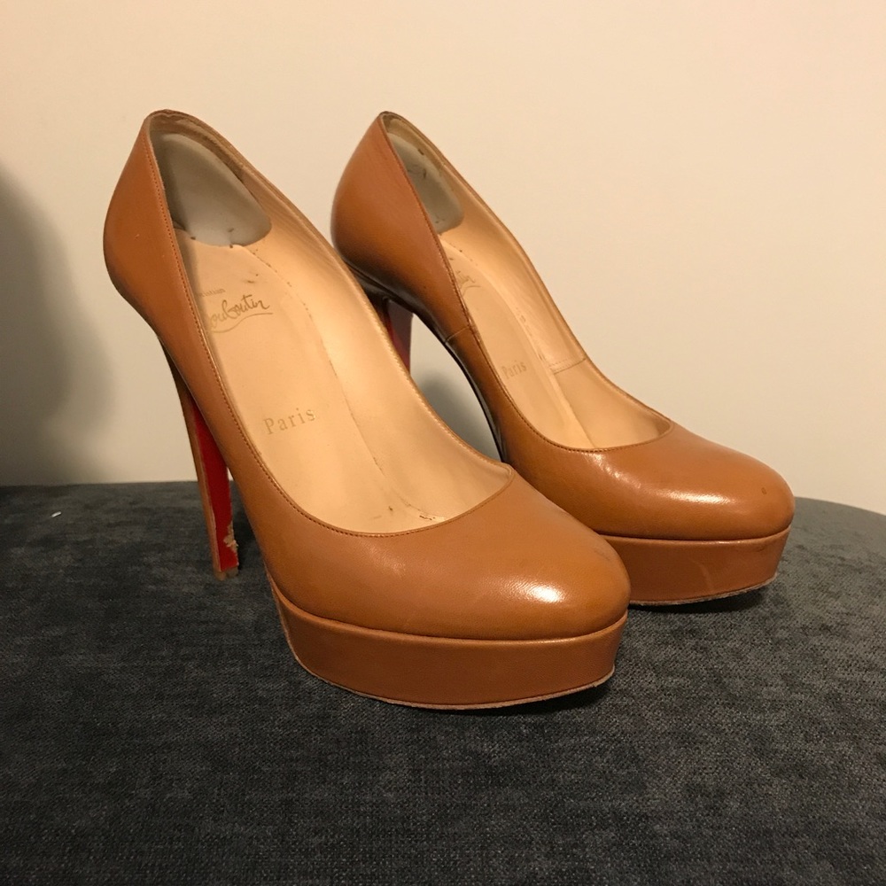 Christian Louboutin tan leather platform heels
