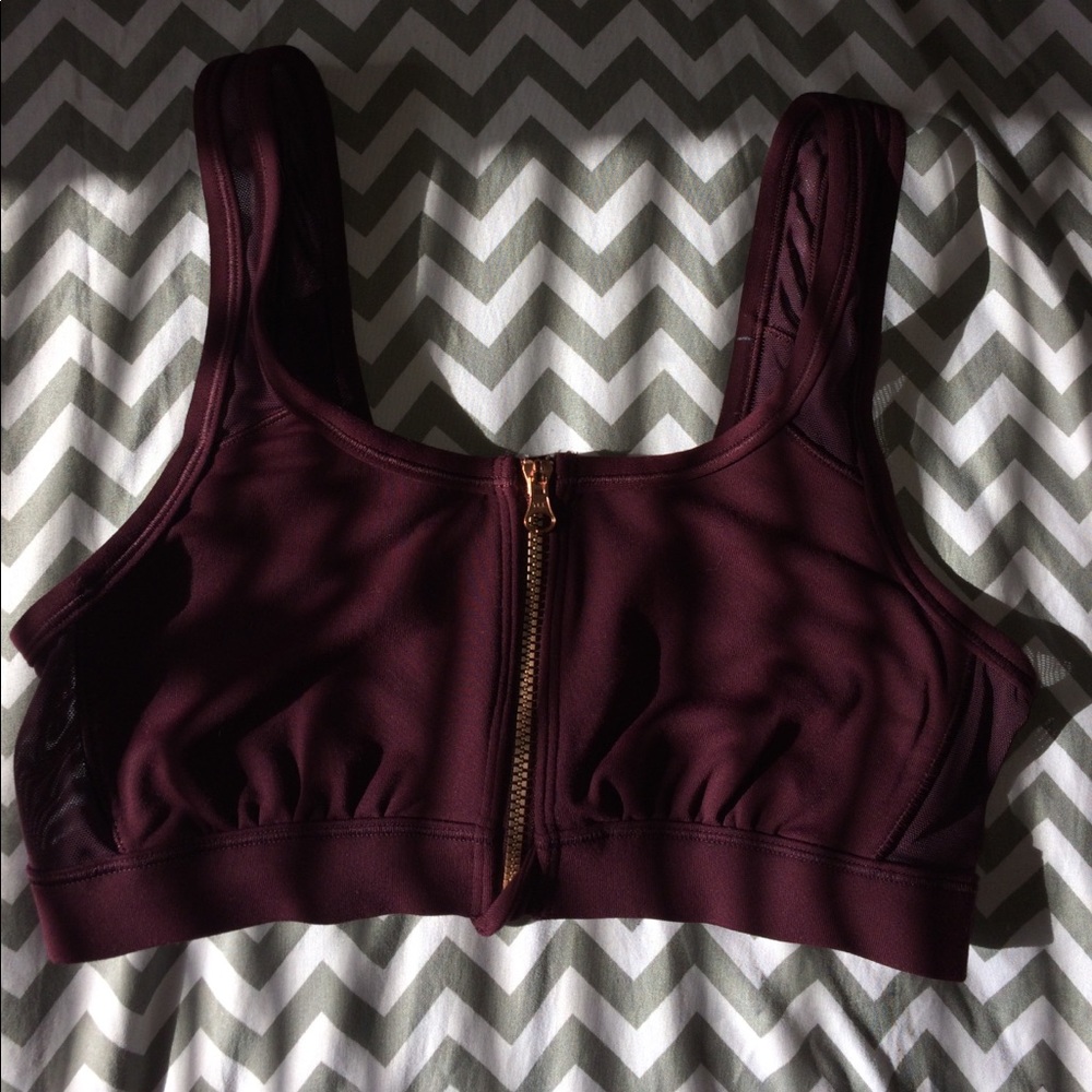 Aerie zip-up maroon sports bra