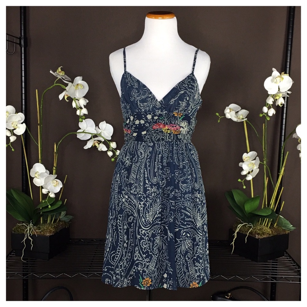 BLUE SPAGHETTI STRAP PRINTED DRESS - Picture 1 of 3