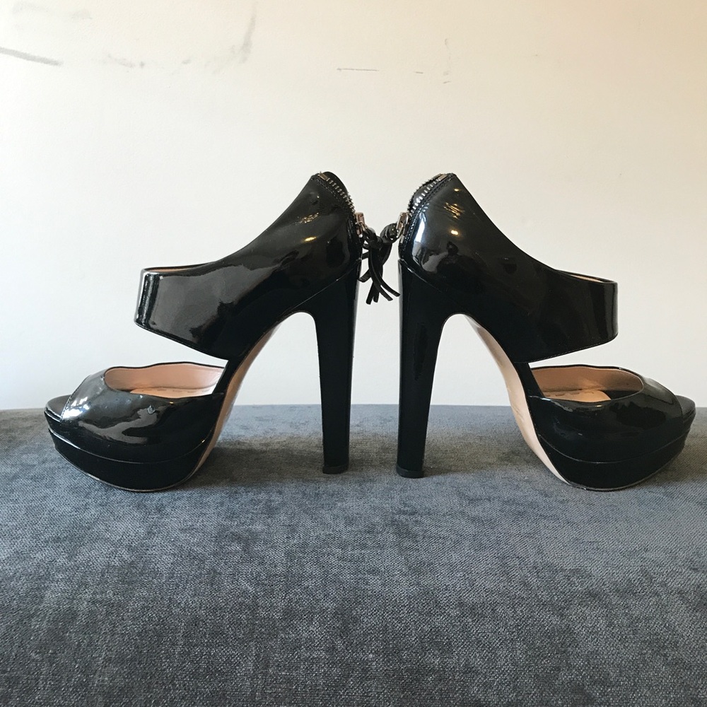 Miu Miu black patent platform heels
