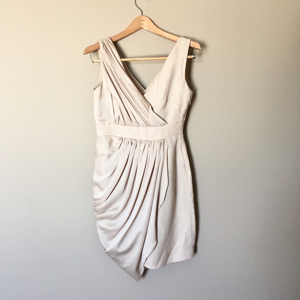 Champagne Satin Drape Pencil Cocktail Party Dress