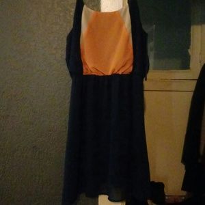 Blue dress with peach and white on the top