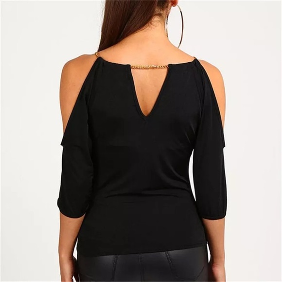 100% cashmere open shoulder w/chains fitted blouse - Picture 3 of 6
